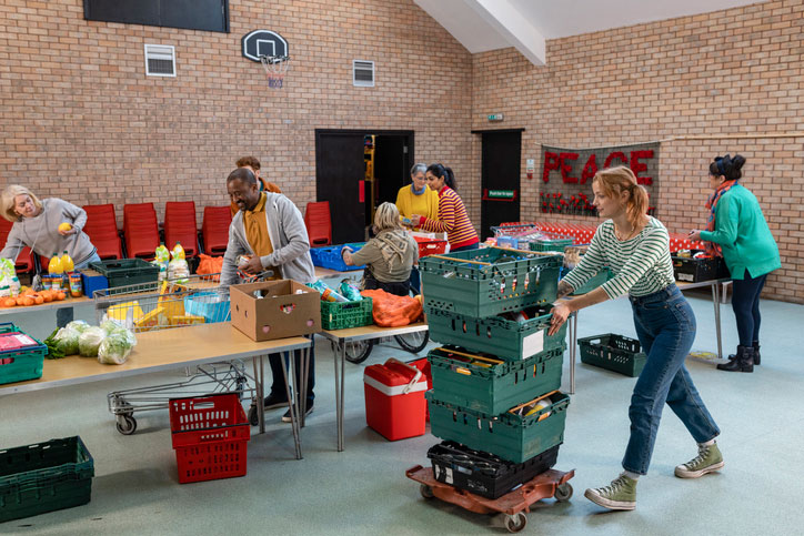 busy food bank workers