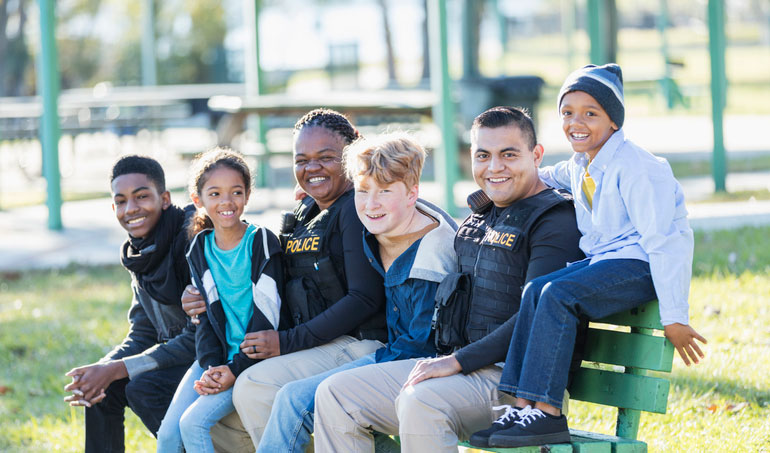 group of kids and social workers