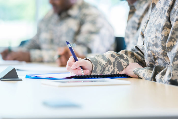 soldier taking an exam